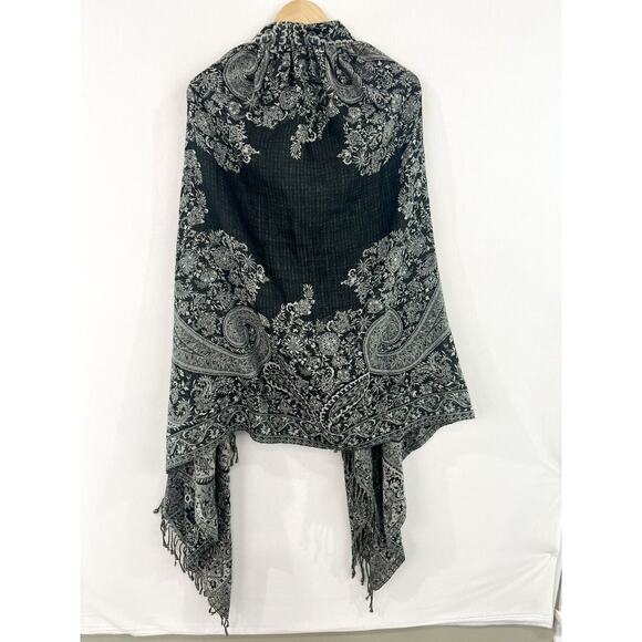 Anna Irion Wool Cashmere Capelet Woven Jacquard Shawl Floral Knit Cardigan Shawl - Picture 2 of 8
